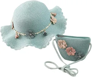 Baby Girl Flower Stra Sun Hat Summer Beach Hats with Flowers Bag Girls UPF 50  U Protction Bucket