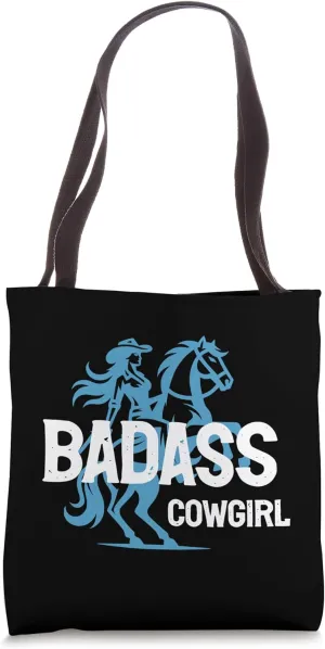 Badass Cowgirl Rodeo Horse Sky Blue Tote Bag
