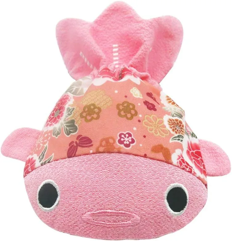 BARbee Japanese Chirimen & Kimono Print Fabric Goldfish Drawstring Travel Small Things Cosmetic Key Bag Pouch Coin Purse with earrings Christmas Gift (Small, Pink)