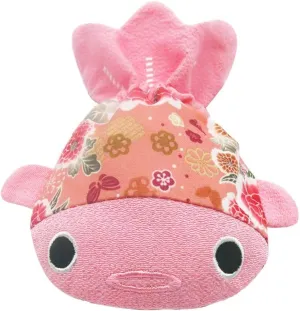BARbee Japanese Chirimen & Kimono Print Fabric Goldfish Drawstring Travel Small Things Cosmetic Key Bag Pouch Coin Purse with earrings Christmas Gift (Small, Pink)