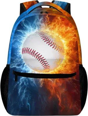 Baseball Backpack for Boys, Cool Fire and Ice Baseball Backpack for School, Youth Kids Baseball Bookbag, Sport Balls Kids Backpack for Teens Boys Girls, Travel Laptop backpack, 16 Inch