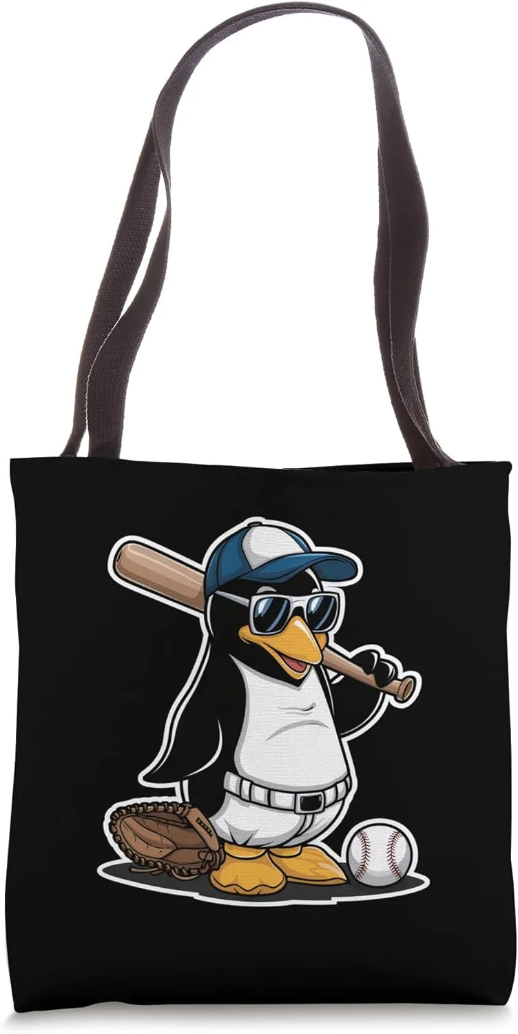 Baseball Playing Penguin Cool Sports Design Tote Bag