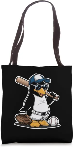 Baseball Playing Penguin Cool Sports Design Tote Bag