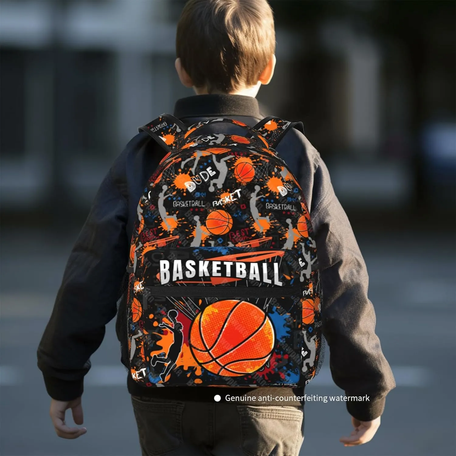 Basketball School Backpack for Boys Girls Sport Man Schoolbag Basketball Print Bookbag Computer Laptop Backpack for Travel Hiking Camping Gym Gift for Sport Lovers