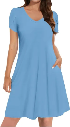 Beach Dresses for Women 2025 Vacation Short Sleeve Summer Floral Sundresses A-Line Swimsuit Coverup with Pockets