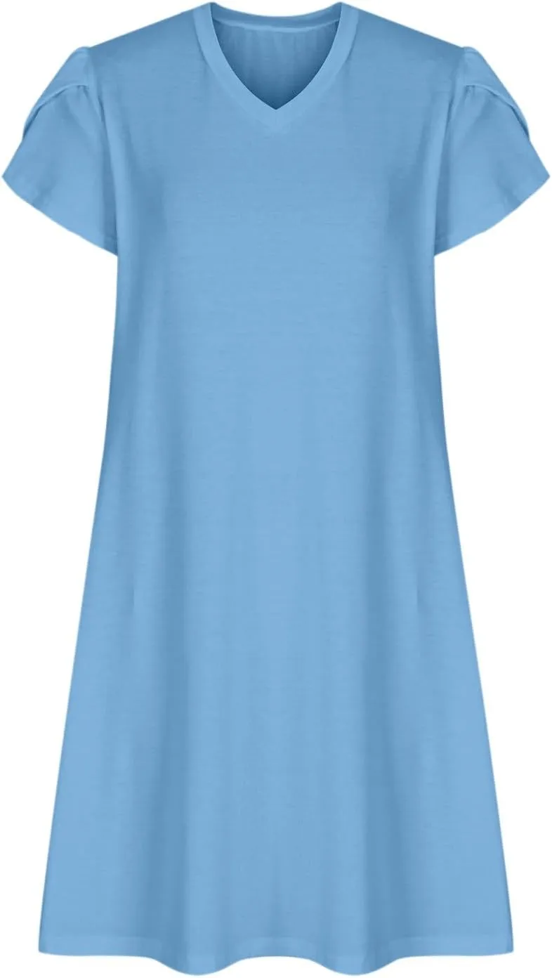 Beach Dresses for Women 2025 Vacation Short Sleeve Summer Floral Sundresses A-Line Swimsuit Coverup with Pockets