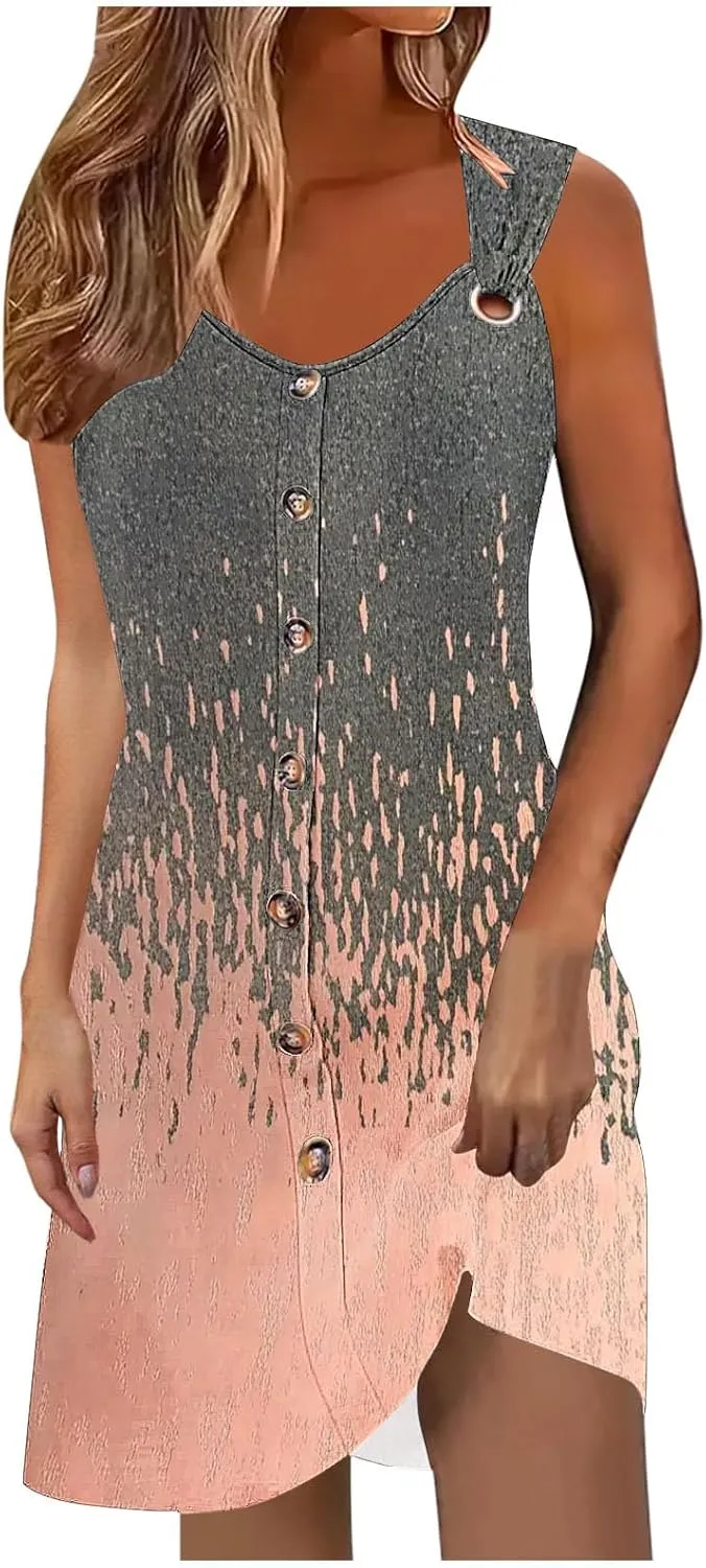 Beach Dresses for Women Casual Sleeveless Print Beach Cute Sundress Sexy Summer Floral Fashion Mini Dress 2025