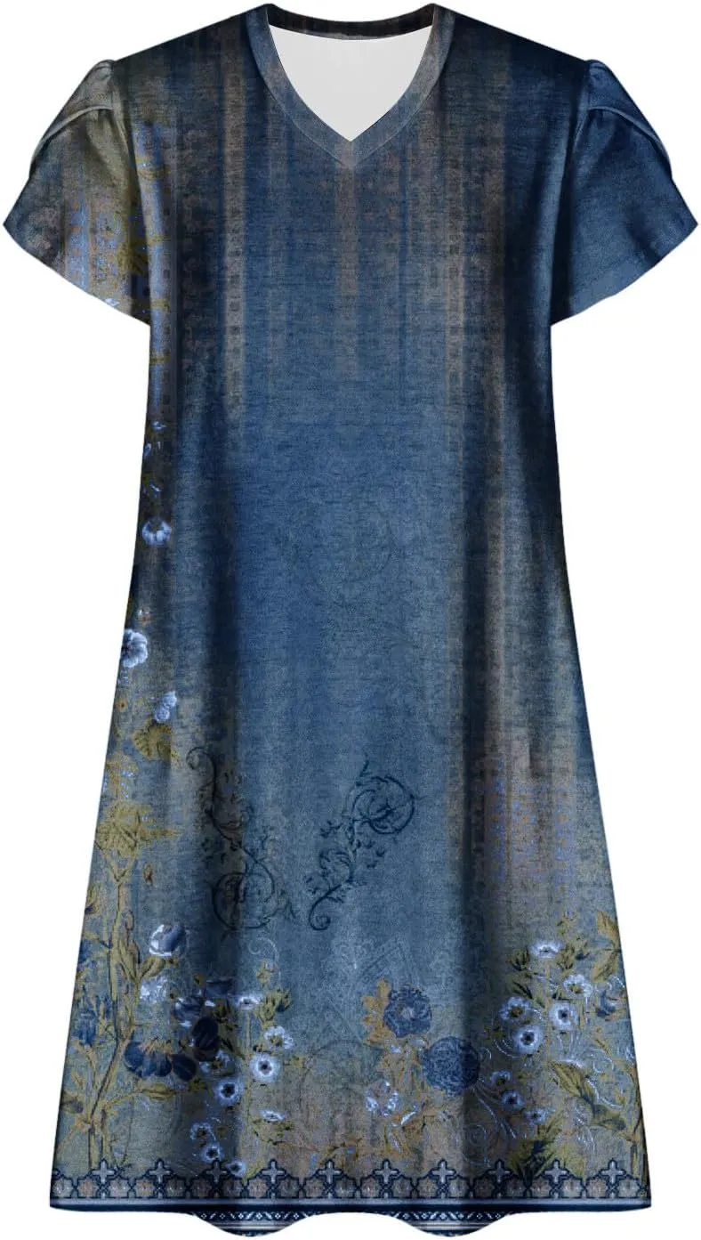Beach Dresses for Women Casual V-Neck Short Sleeve Bohemian Print Sundress Summer Floral Fashion Dress 2025