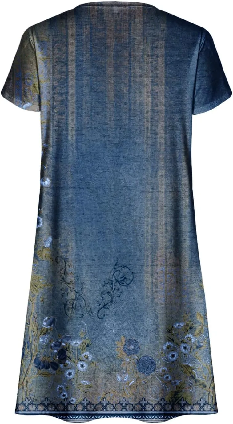 Beach Dresses for Women Casual V-Neck Short Sleeve Bohemian Print Sundress Summer Floral Fashion Dress 2025
