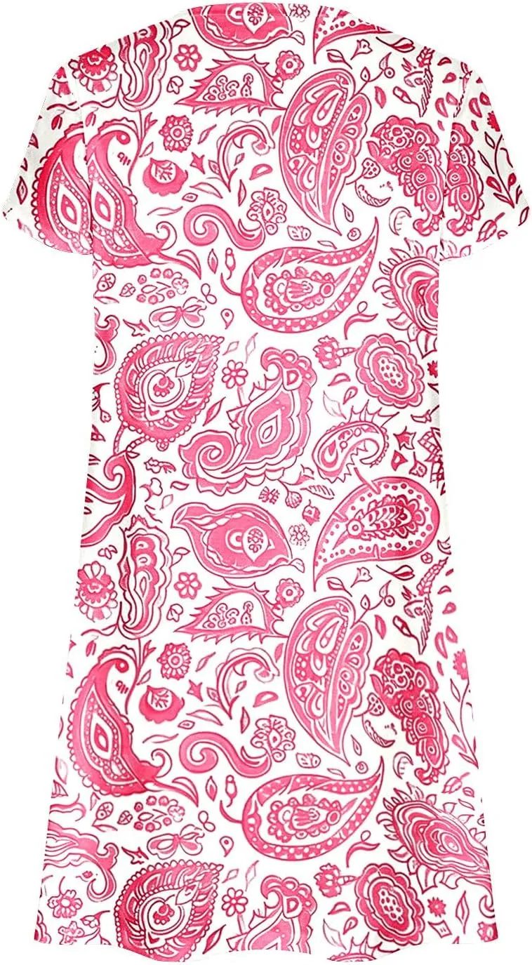 Beach Dresses for Women Casual V-Neck Short Sleeve Bohemian Print Sundress Summer Floral Fashion Dress 2025