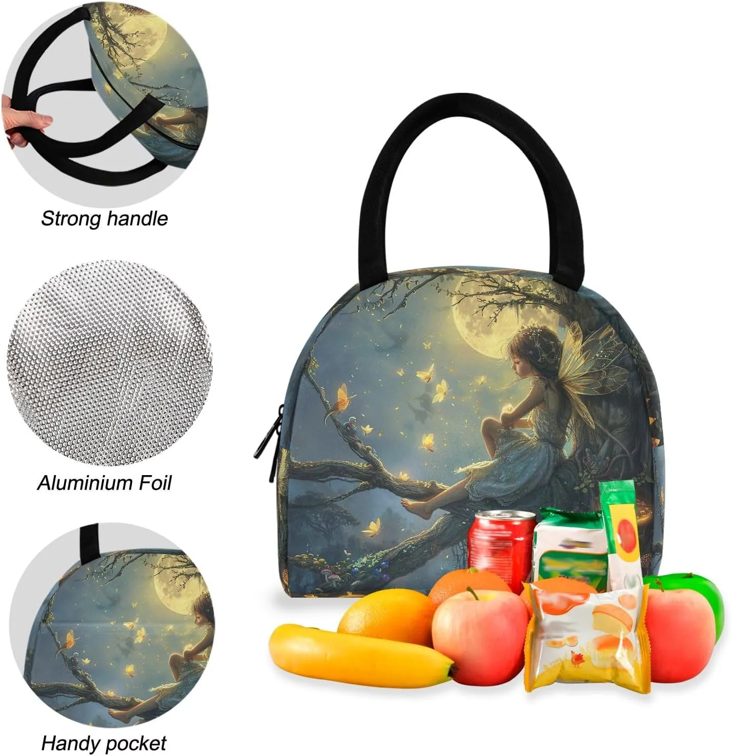 Beautiful Fairy with Wings Childrens Backpacks Large Waterproof Lunch Bag, Girls Backpack Elementary School