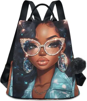 Beautiful Woman Diamond Earrings Backpack for Women Anti Theft Large Fashion Travel Shoulder Bag Purse Rucksack Lightweight