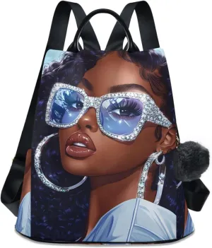 Beautiful Woman Glasses Earrings Backpack for Women Anti Theft Large Fashion Travel Shoulder Bag Purse Rucksack Lightweight