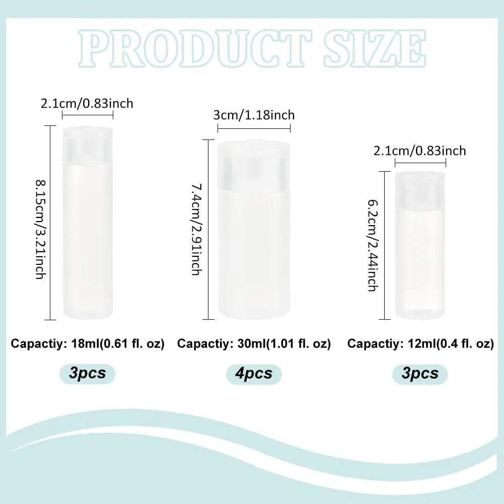 BENECREAT 10Pcs 12ml/18ml/30ml Travel Bottles Plastic Toiletry Bottles Flip Cap Squeeze Sample Bottle Containers for Makeup Lotion Emulsion Foundation Shampoo Packing