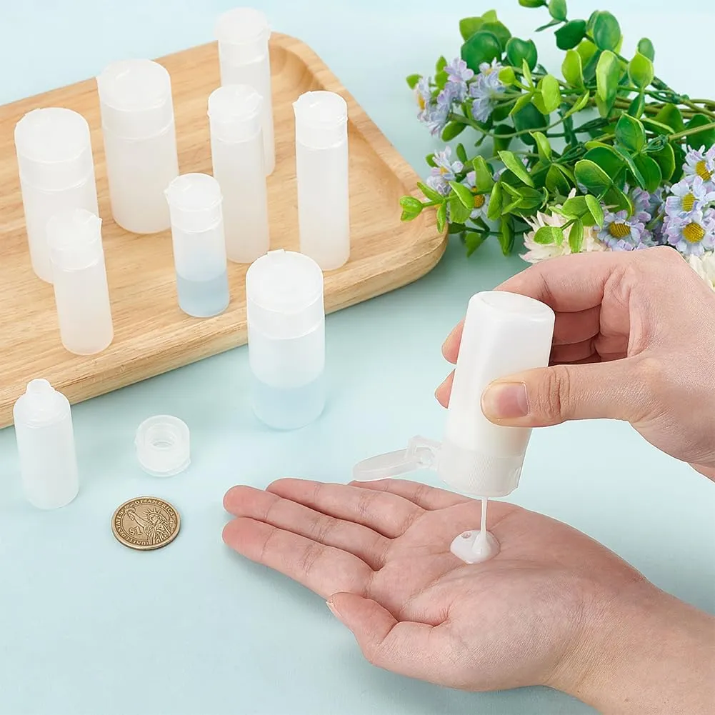 BENECREAT 10Pcs 12ml/18ml/30ml Travel Bottles Plastic Toiletry Bottles Flip Cap Squeeze Sample Bottle Containers for Makeup Lotion Emulsion Foundation Shampoo Packing