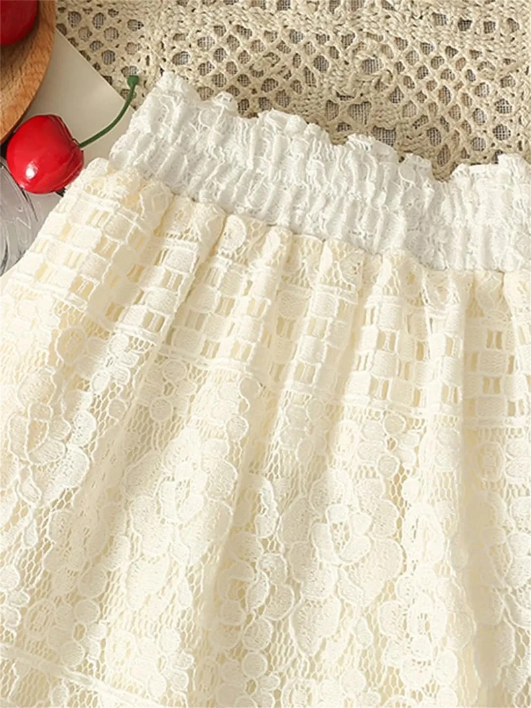Big Swing Lace Skirt for Women Elastic Waist Length Female Fashion Street Pleated A-Line Swing Midi Skirt
