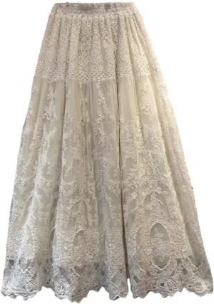 Big Swing Lace Skirt for Women Elastic Waist Length Female Fashion Street Pleated A-Line Swing Midi Skirt