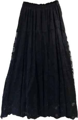 Big Swing Lace Skirt for Women Elastic Waist Length Female Fashion Street Pleated A-Line Swing Midi Skirt