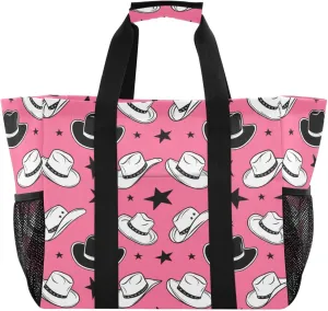 Black and White Hats Reusable Grocery Bags Large Tote Bag Waterproof Canvas Organizer for Beach Picnic Laundry Travel