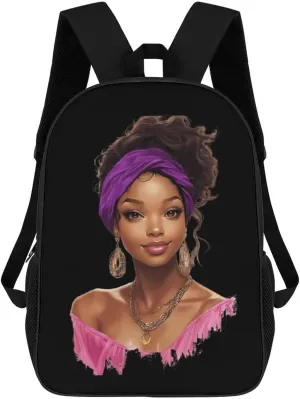 Black with Dangle Earrings Printed 17 Inch Daypack Unisex Travel Laptop Backpack Large Capacity Shoulder Backpacks