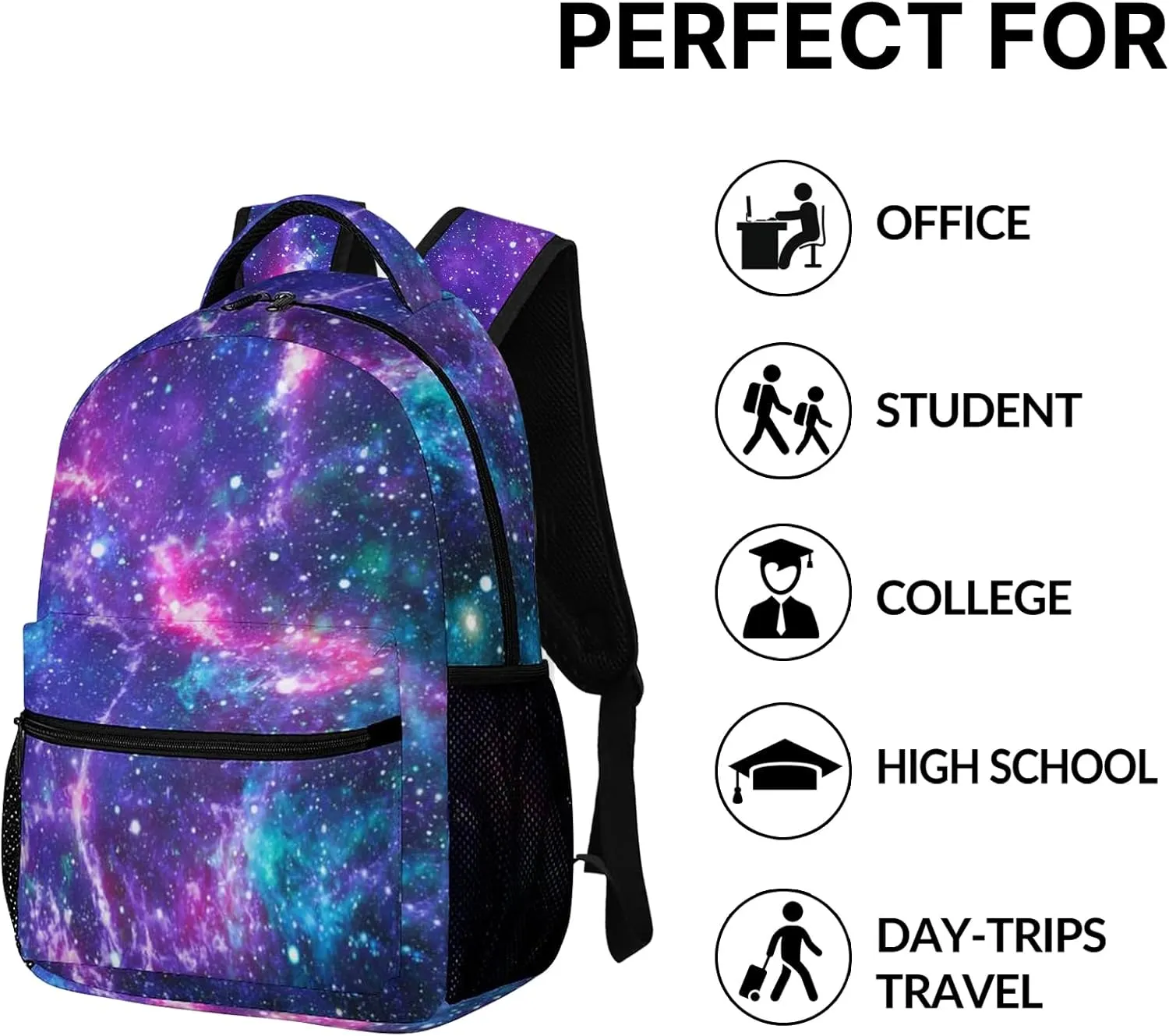Blue Purple Galaxy Backpack Kids Space Universe Galaxy Backpack for Boys and Girls, Starry Stars Nebula Backpack for Elementary Kids, Children Travel Laptop Backpack, 16.5 Inch