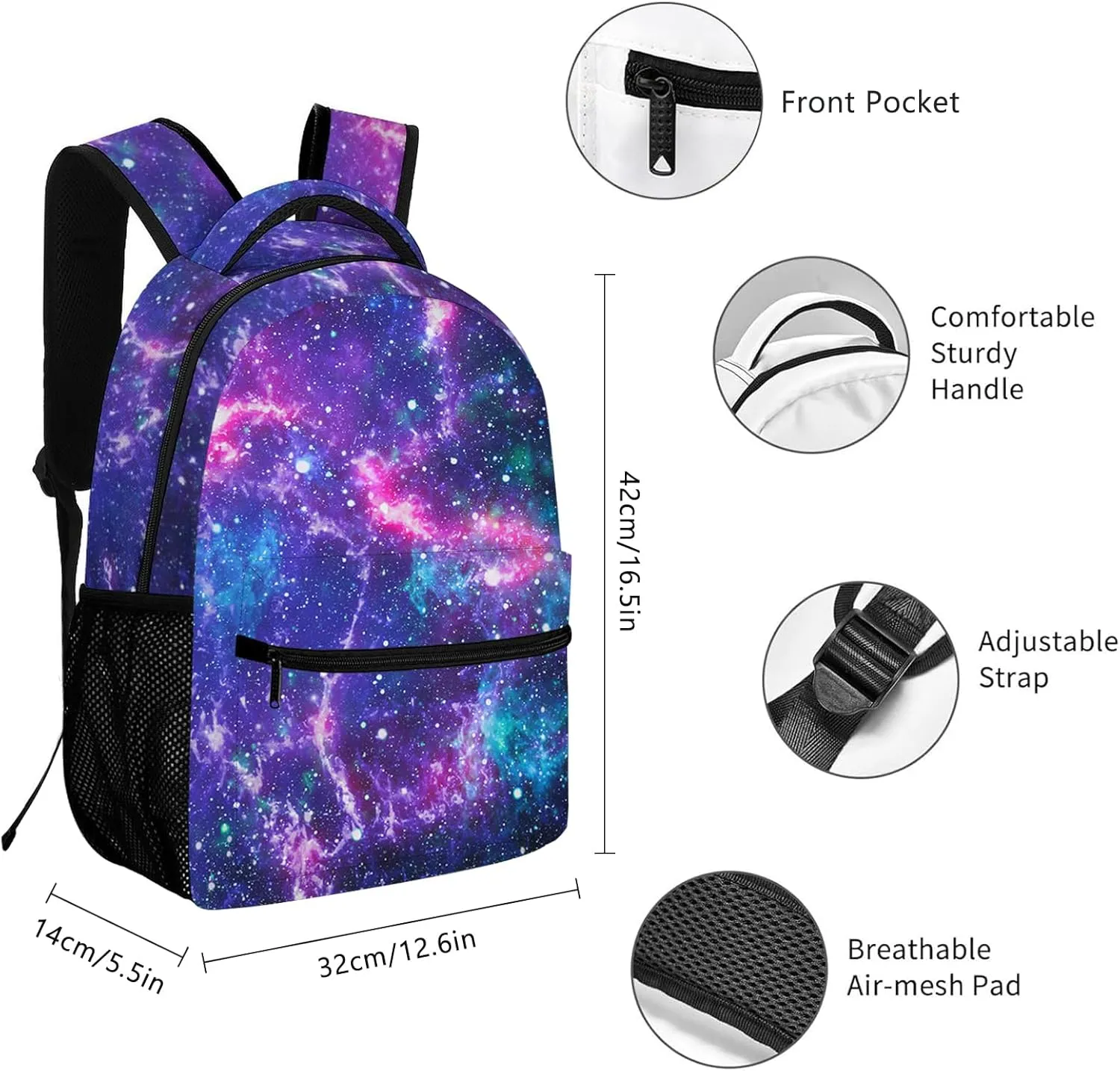 Blue Purple Galaxy Backpack Kids Space Universe Galaxy Backpack for Boys and Girls, Starry Stars Nebula Backpack for Elementary Kids, Children Travel Laptop Backpack, 16.5 Inch