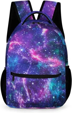 Blue Purple Galaxy Backpack Kids Space Universe Galaxy Backpack for Boys and Girls, Starry Stars Nebula Backpack for Elementary Kids, Children Travel Laptop Backpack, 16.5 Inch