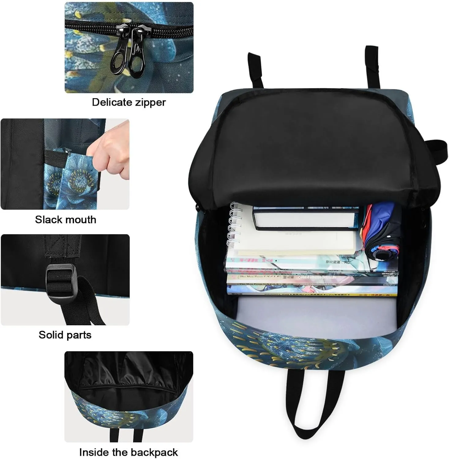 Blue Water Lily Flower Lunchbox Backpack Cooler Backpacks Waterproof, Backpack with Lunch Bag
