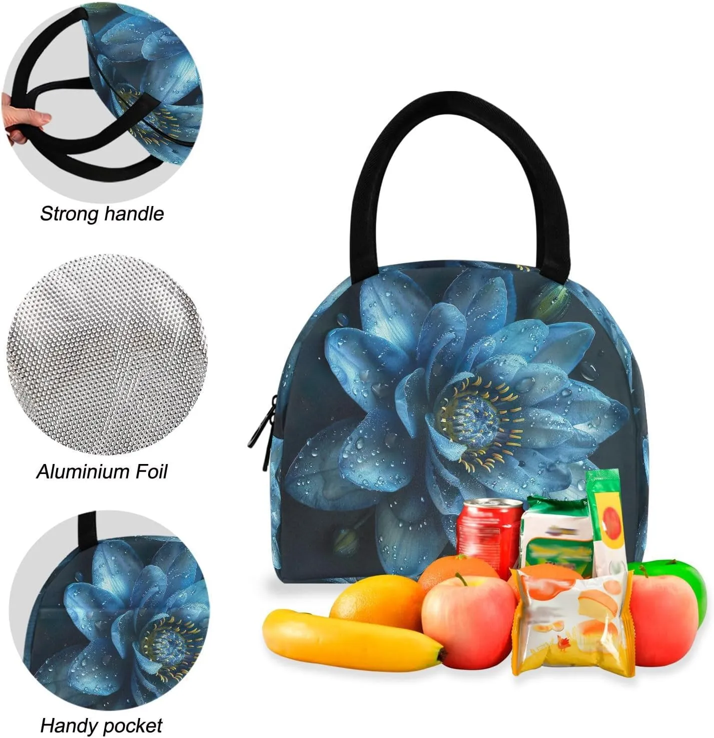 Blue Water Lily Flower Lunchbox Backpack Cooler Backpacks Waterproof, Backpack with Lunch Bag