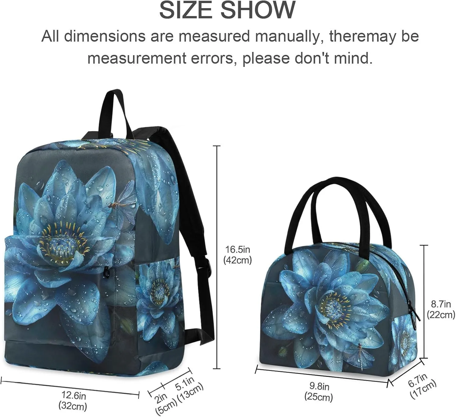 Blue Water Lily Flower Lunchbox Backpack Cooler Backpacks Waterproof, Backpack with Lunch Bag