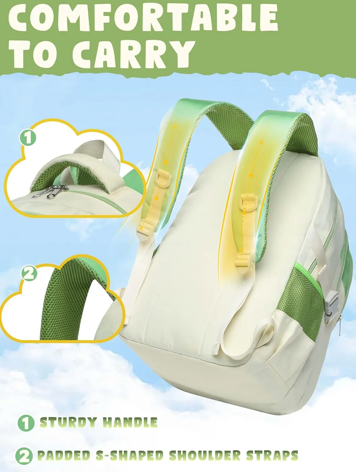 BLUEFAIRY Middle High School Backpack for Boys Girls Large Bookbag with Laptop Compartment Back to School Book Bags for Teens Teenagers Mochilas Escolares para Nios Nias (Cloud White/Green, Solid)
