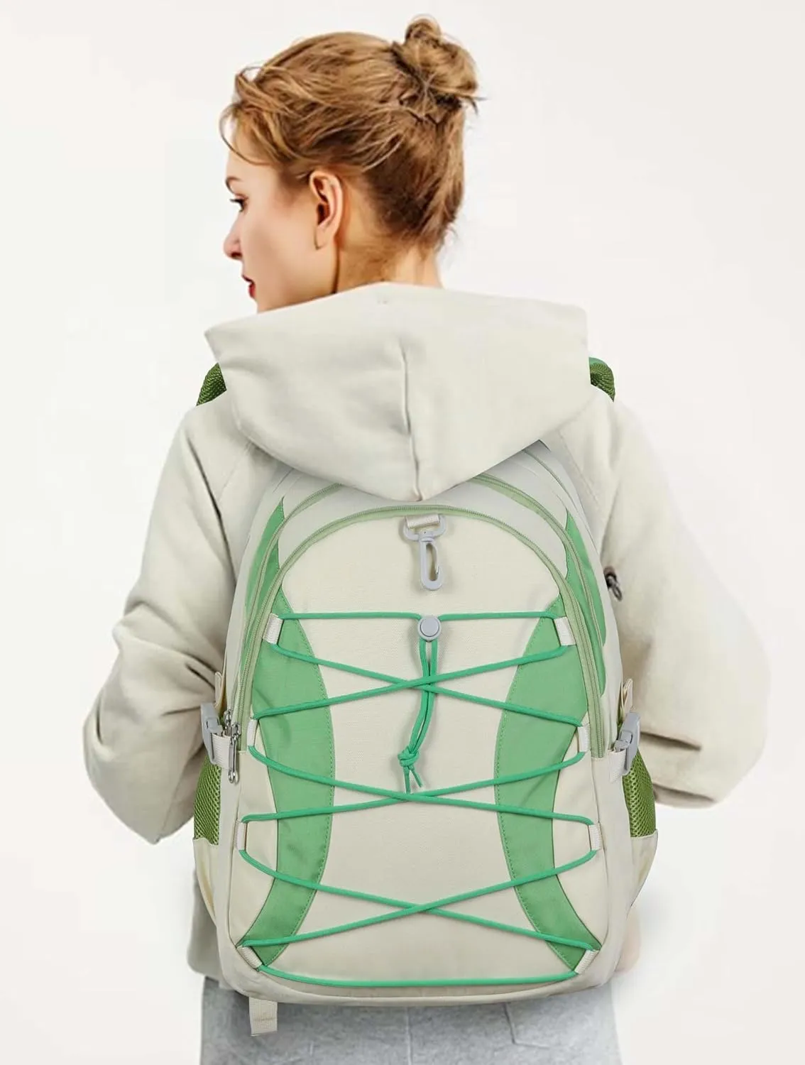 BLUEFAIRY Middle High School Backpack for Boys Girls Large Bookbag with Laptop Compartment Back to School Book Bags for Teens Teenagers Mochilas Escolares para Nios Nias (Cloud White/Green, Solid)