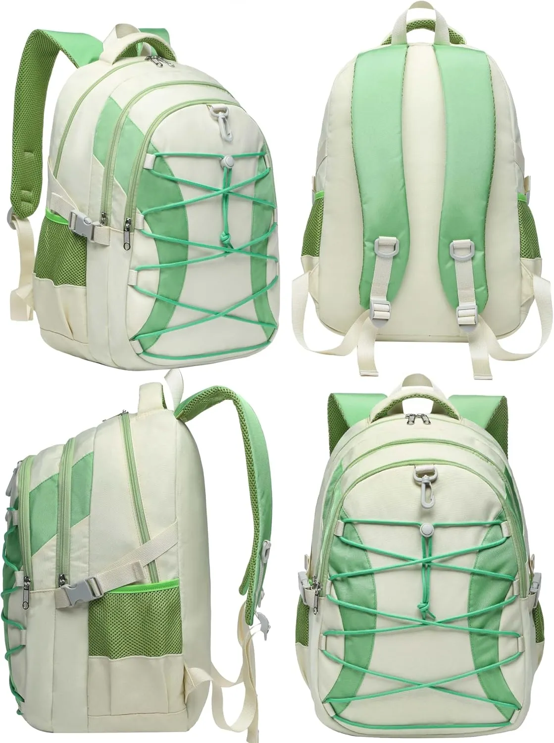 BLUEFAIRY Middle High School Backpack for Boys Girls Large Bookbag with Laptop Compartment Back to School Book Bags for Teens Teenagers Mochilas Escolares para Nios Nias (Cloud White/Green, Solid)