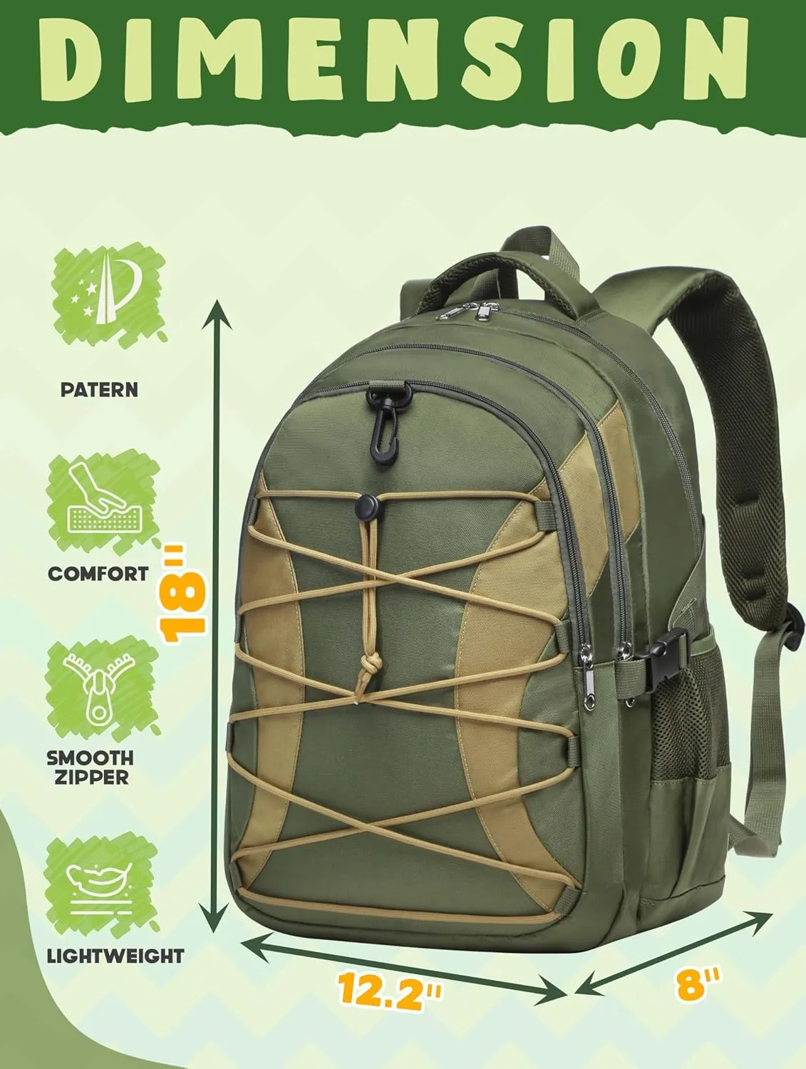 BLUEFAIRY Middle High School Backpack for Boys Girls Large Bookbag with Laptop Compartment Back to School Book Bags for Teens Teenagers Mochilas Escolares para Nios Nias (Olive Green/Khaki, Solid)