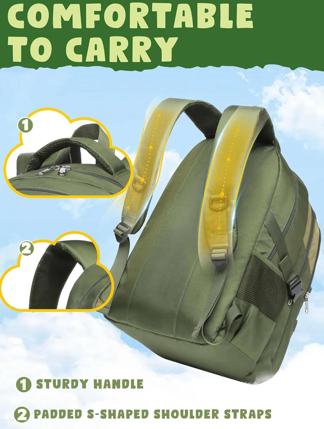 BLUEFAIRY Middle High School Backpack for Boys Girls Large Bookbag with Laptop Compartment Back to School Book Bags for Teens Teenagers Mochilas Escolares para Nios Nias (Olive Green/Khaki, Solid)