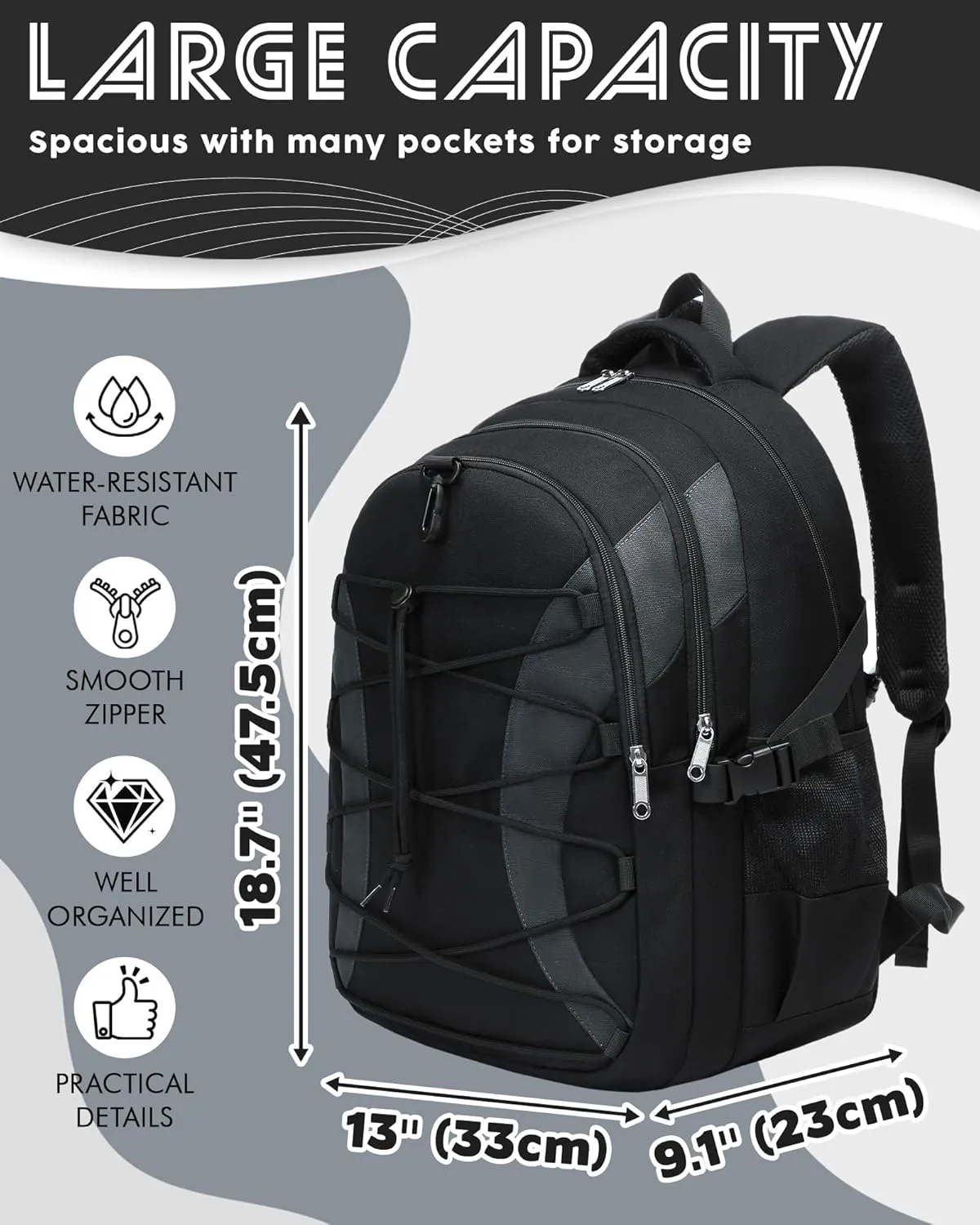 BLUEFAIRY Middle High School Backpack for Teen Boys Girls Large College Bookbag with Laptop Sleeve Back to School Book Bags Mochilas Escolares para Nios Nias Adolescentes (Black/Dark Gray, Solid)