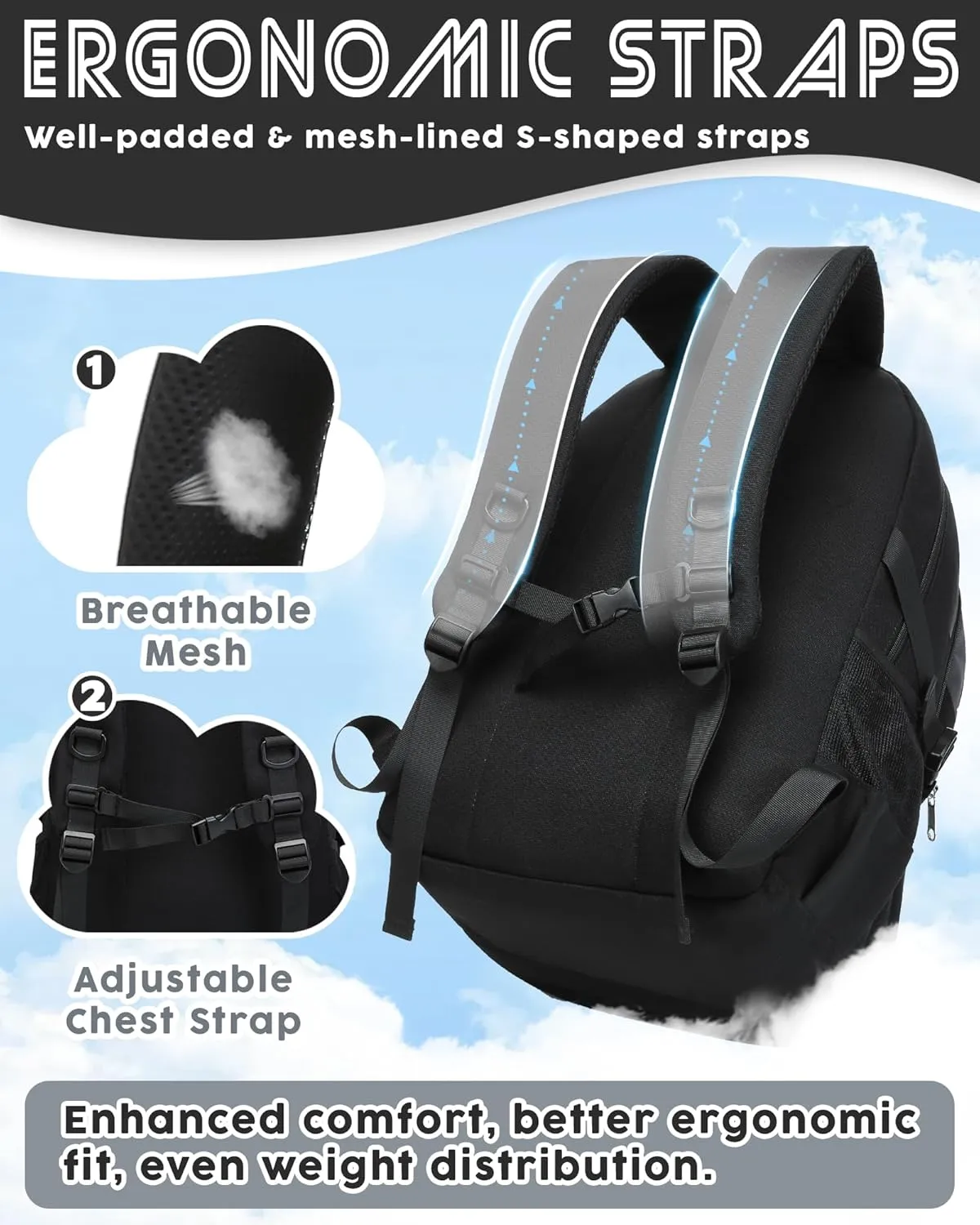 BLUEFAIRY Middle High School Backpack for Teen Boys Girls Large College Bookbag with Laptop Sleeve Back to School Book Bags Mochilas Escolares para Nios Nias Adolescentes (Black/Dark Gray, Solid)