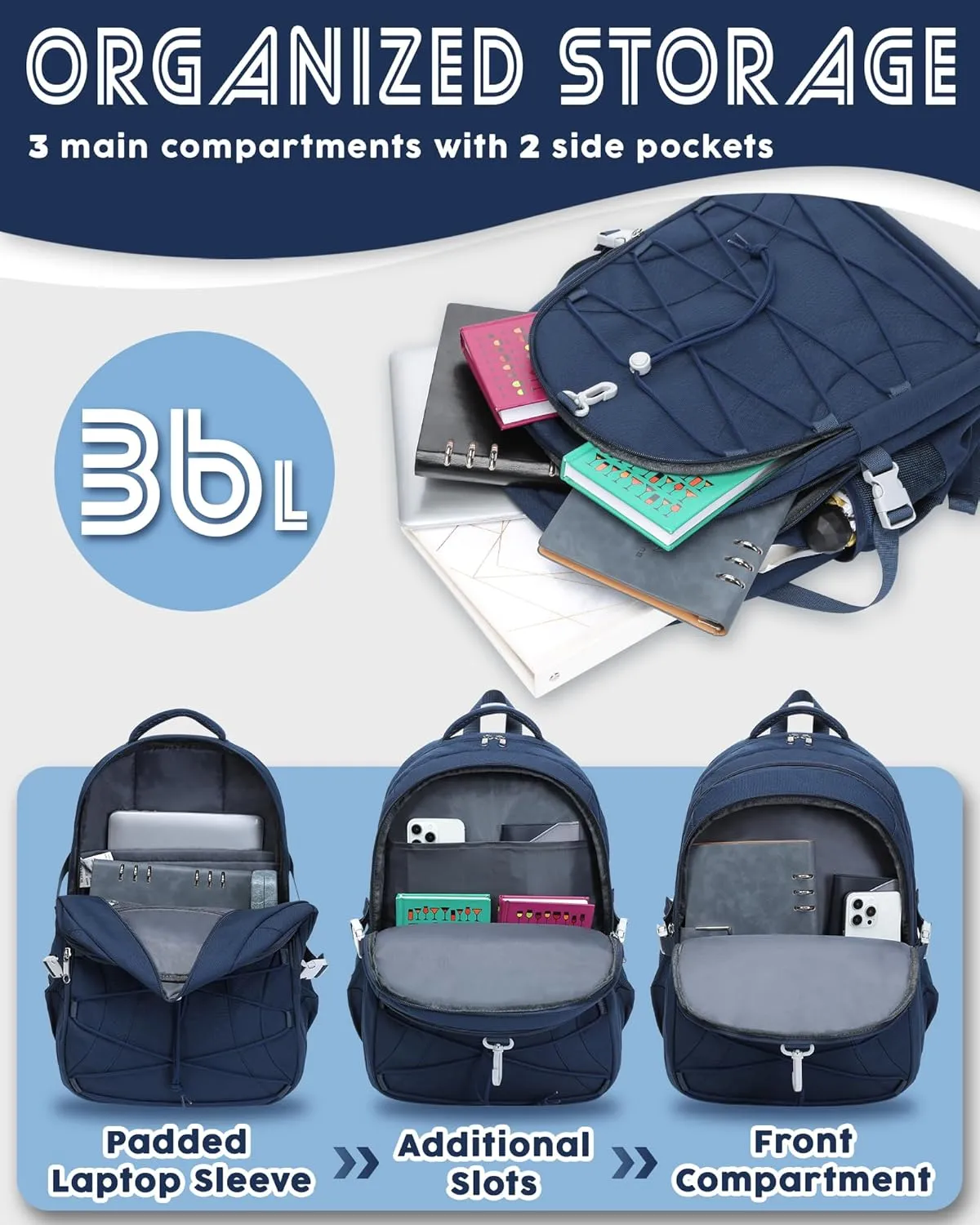 BLUEFAIRY Middle High School Backpack for Teen Boys Girls Large College Bookbag with Laptop Sleeve Back to School Book Bags Mochilas Escolares para Nios Nias Adolescentes (Dark Blue, Solid)