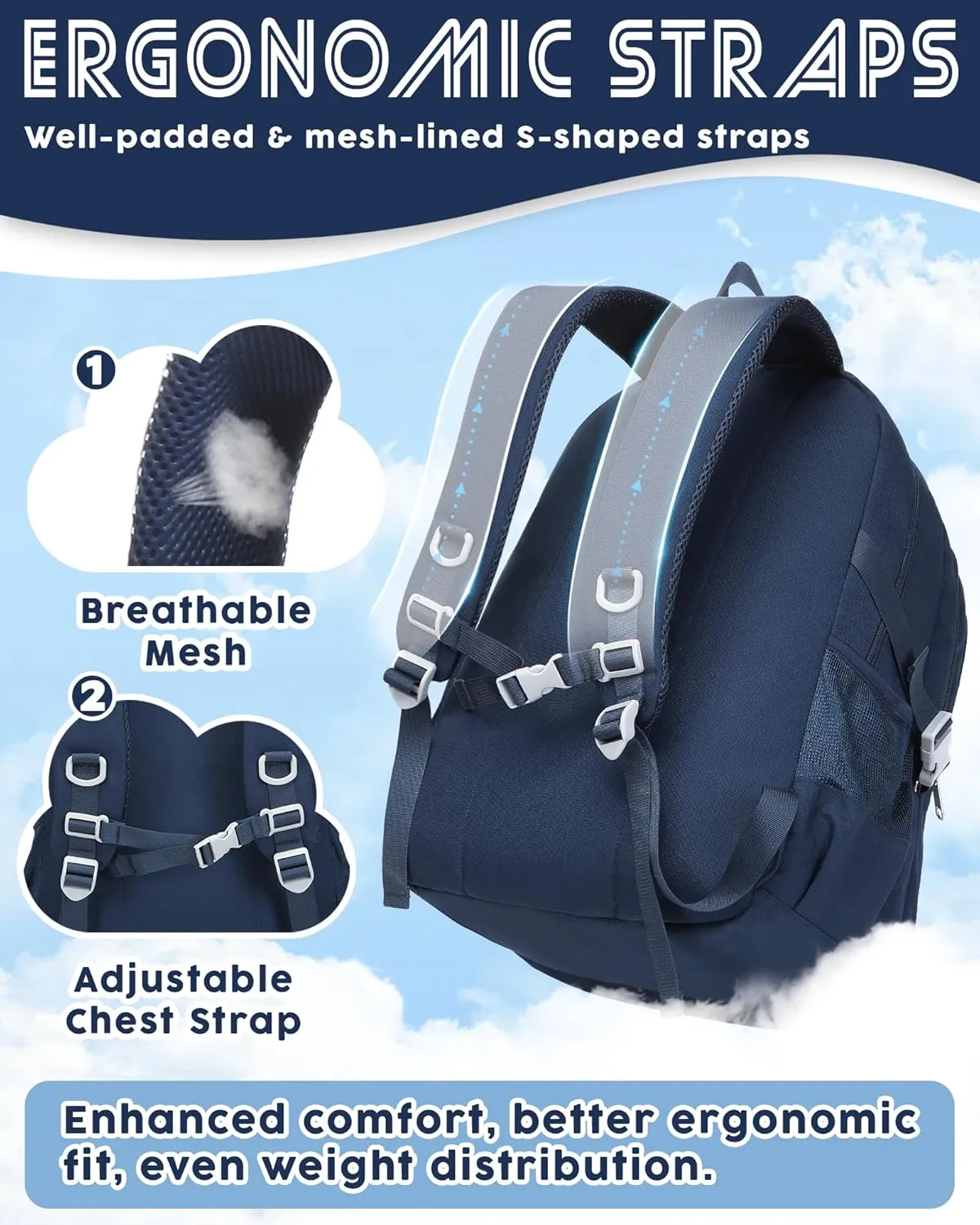 BLUEFAIRY Middle High School Backpack for Teen Boys Girls Large College Bookbag with Laptop Sleeve Back to School Book Bags Mochilas Escolares para Nios Nias Adolescentes (Dark Blue, Solid)