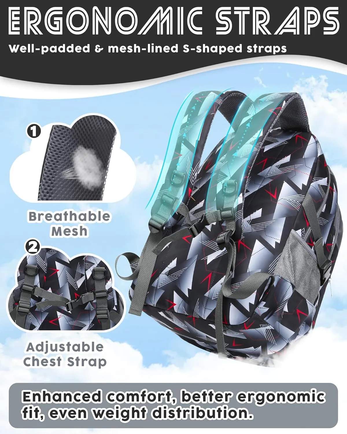 BLUEFAIRY Middle High School Backpack for Teen Boys Girls Large College Bookbag with Laptop Sleeve Back to School Book Bags Mochilas Escolares para Nios Nias Adolescentes (Gray, Geometric)