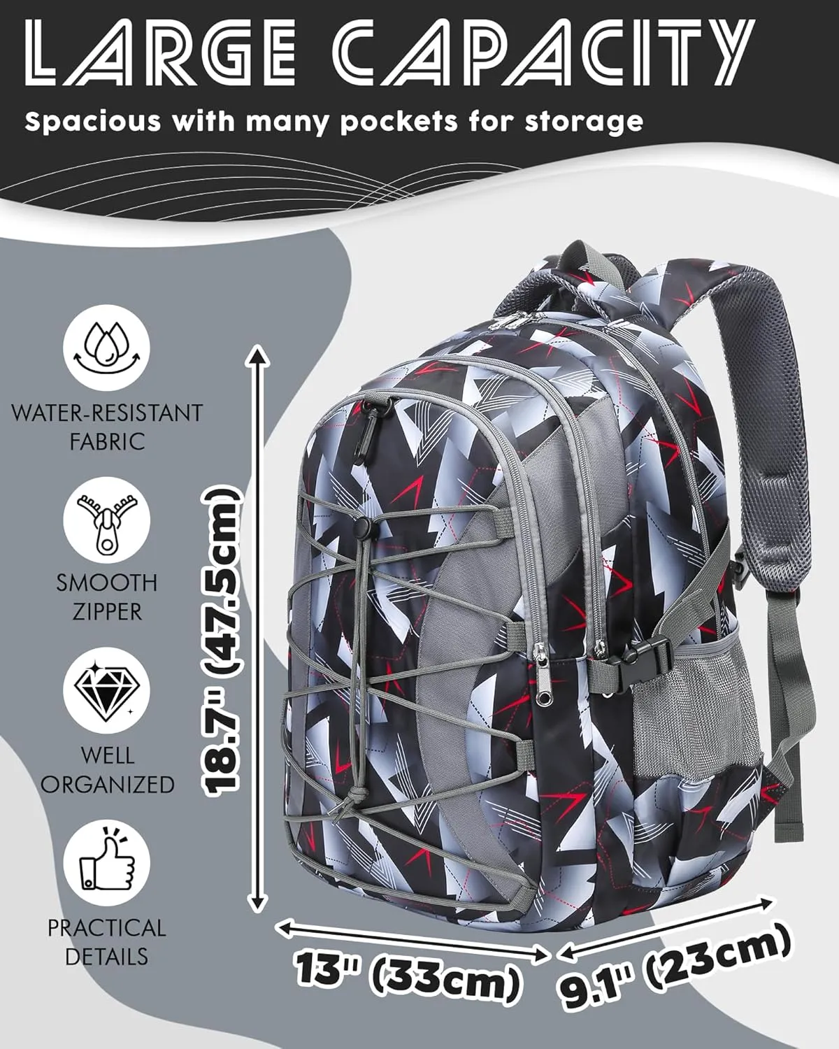 BLUEFAIRY Middle High School Backpack for Teen Boys Girls Large College Bookbag with Laptop Sleeve Back to School Book Bags Mochilas Escolares para Nios Nias Adolescentes (Gray, Geometric)