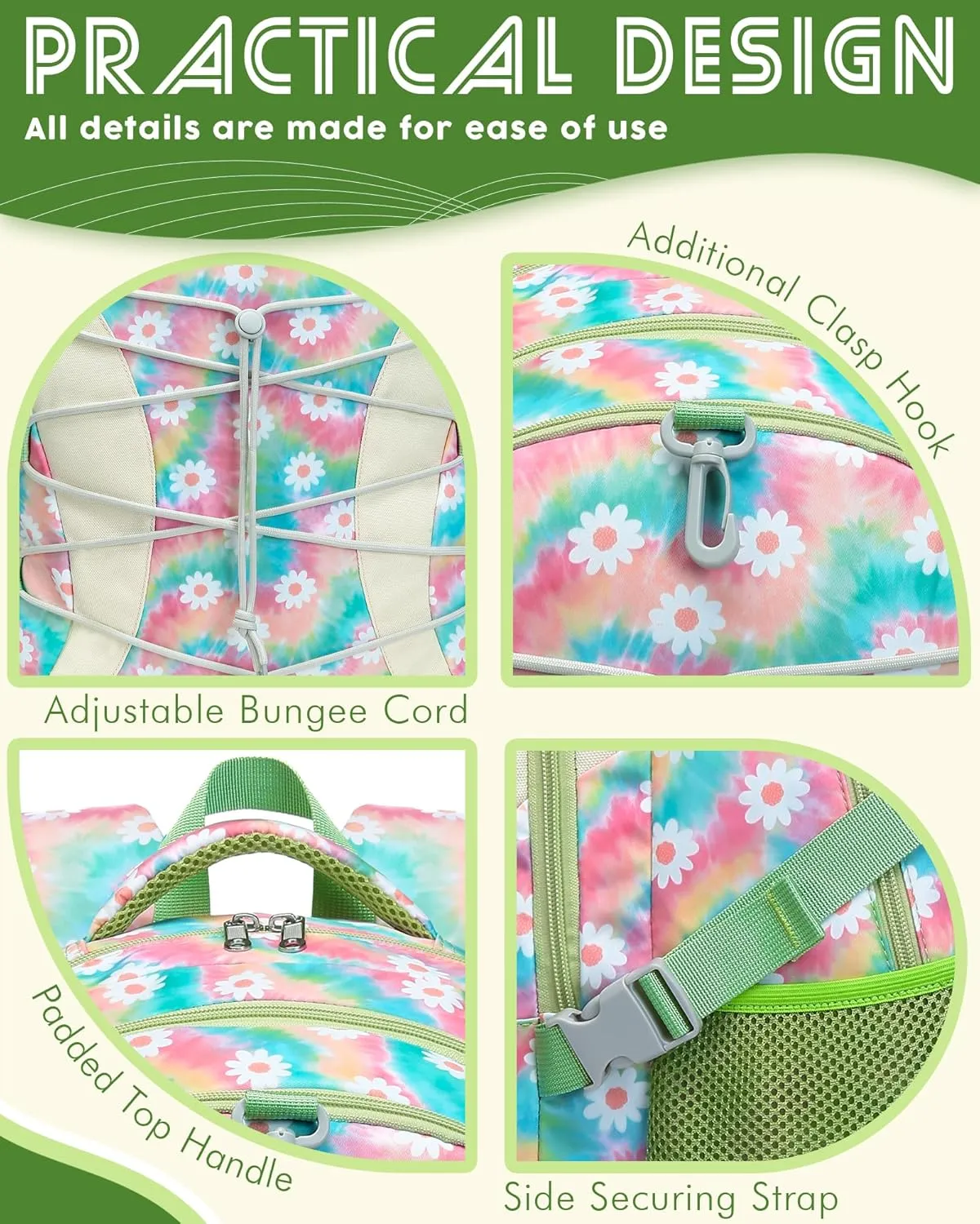 BLUEFAIRY Middle High School Backpack for Teen Boys Girls Large College Bookbag with Laptop Sleeve Back to School Book Bags Mochilas Escolares para Nios Nias Adolescentes (Green, Floral)