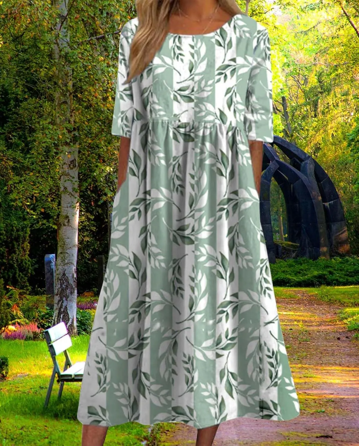 Bohemian Floral Print Dresses for Women Summer Fashion Casual Short Sleeve Loose V Neck Flowy Maxi Dress with Pockets