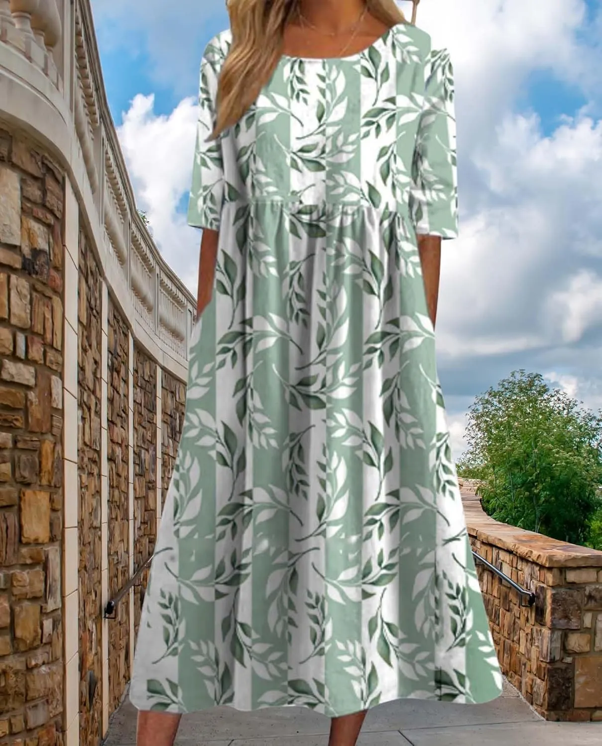 Bohemian Floral Print Dresses for Women Summer Fashion Casual Short Sleeve Loose V Neck Flowy Maxi Dress with Pockets