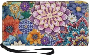 Bohemian Mandala Leather Wristlet Wallet for Women Portable Storage Bag Ethnic Style Fashion Travel Business Shopping Money Clips Handbag Purse