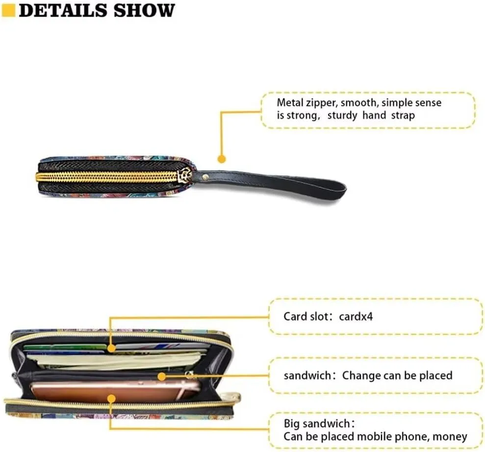 Bohemian Mandala Leather Wristlet Wallet for Women Portable Storage Bag Ethnic Style Fashion Travel Business Shopping Money Clips Handbag Purse