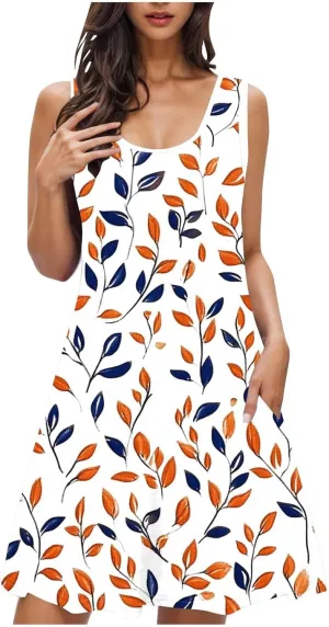 Boho Dresses for Women 2025 Summer Floral Cute Sundress Casual Sleeveless Tank Beach Mini Dress with Pocket