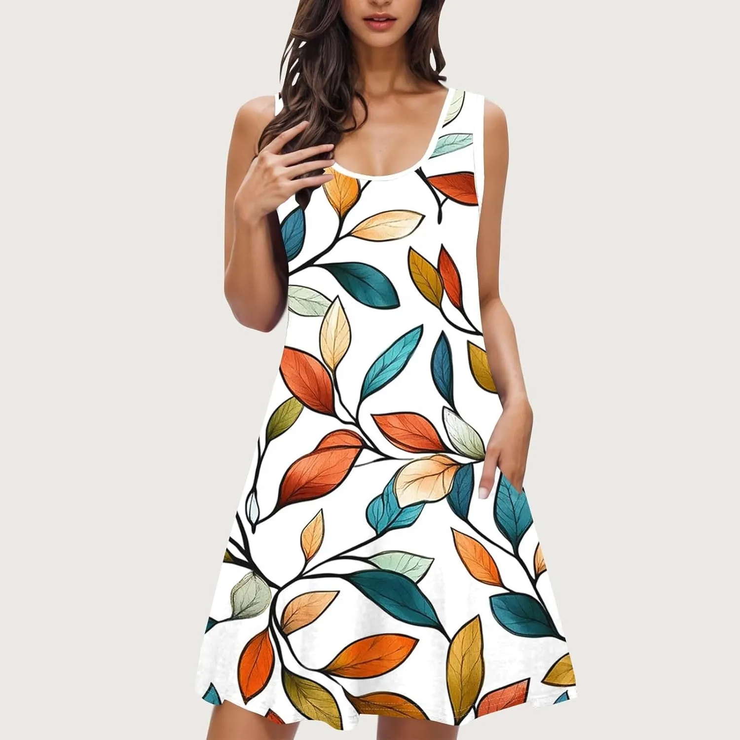 Boho Dresses for Women 2025 Summer Floral Cute Sundress Casual Sleeveless Tank Beach Mini Dress with Pocket