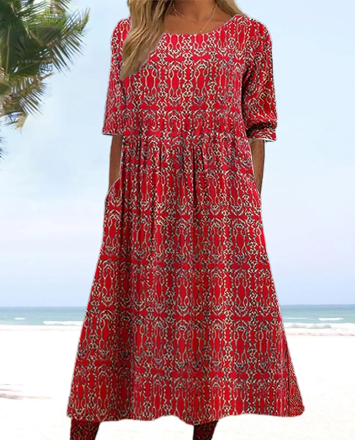 Boho Floral Maxi Dress for Womens Short Sleeve Summer Dresses Casual Loose A Line Elastic Pleated Dress