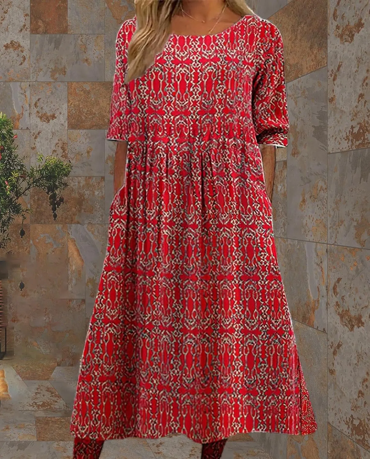 Boho Floral Maxi Dress for Womens Short Sleeve Summer Dresses Casual Loose A Line Elastic Pleated Dress